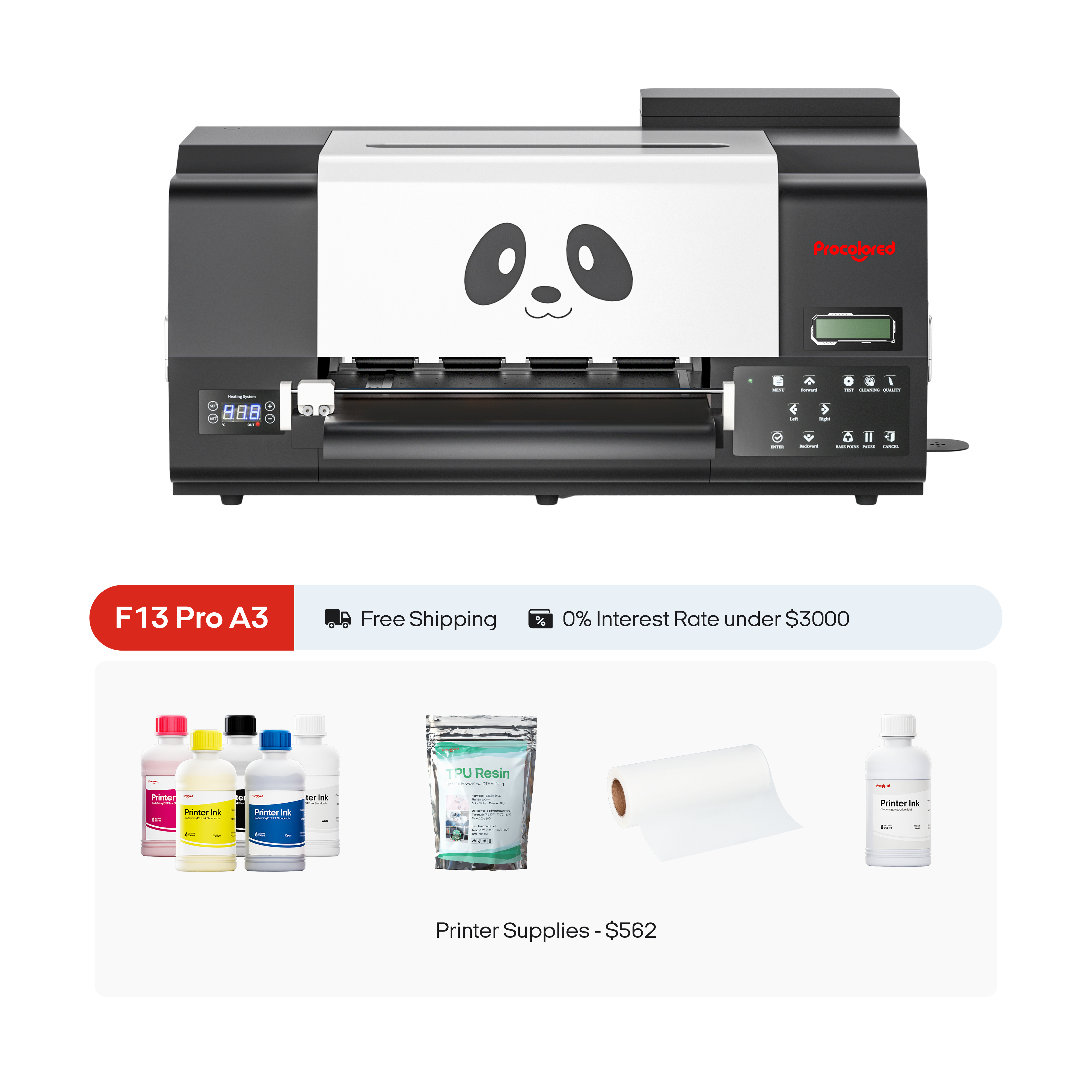 Tshirt Printing Machine Dual Heads DTF-PRO A3 DTF Transfer Printer Roller Version (13")