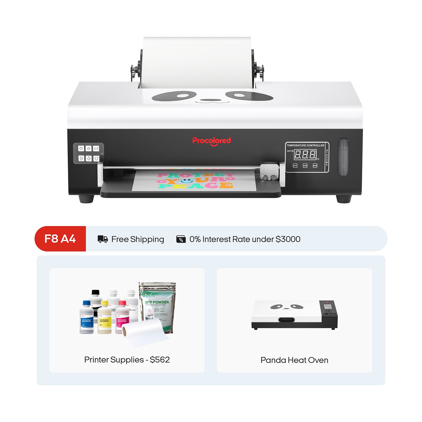 Procolored F8 Panda DTF Printer 8.2" A4 L800 & Oven