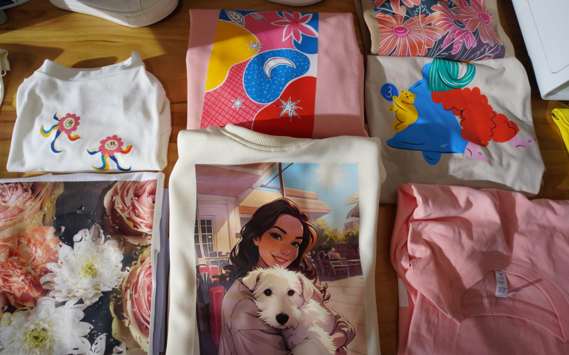 Vibrant DTF-printed apparel made possible with specialized ink and film.