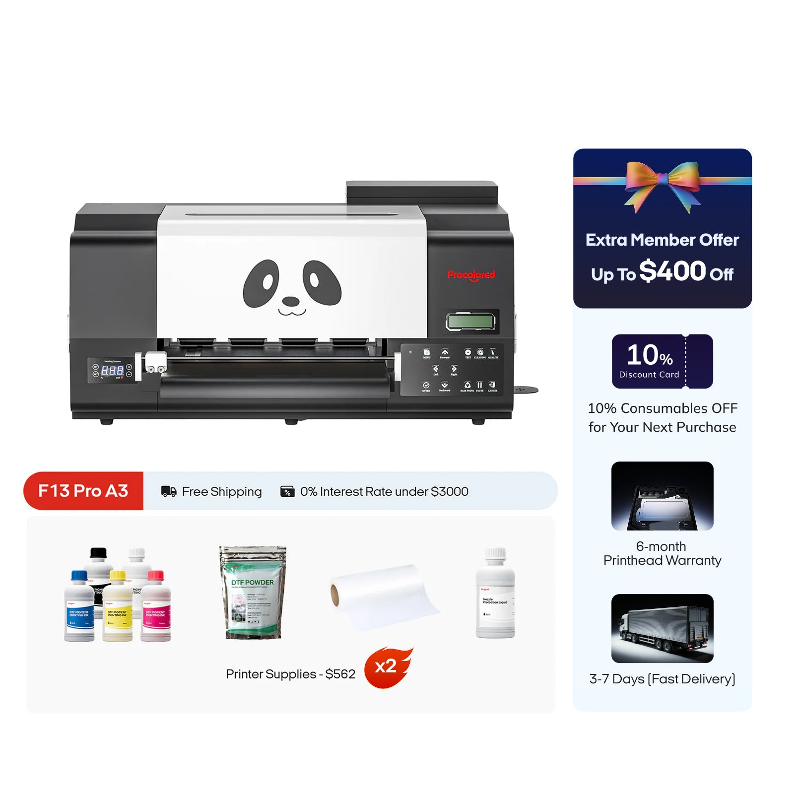 Procolored F13 Pro Panda DTF Printer 13" A3 Dual XP600