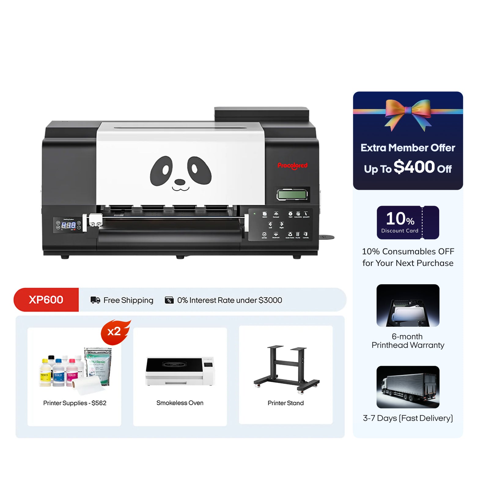 Procolored F13 Pro Panda DTF Printer 13" A3 Dual XP600 + Stand + Oven Premium