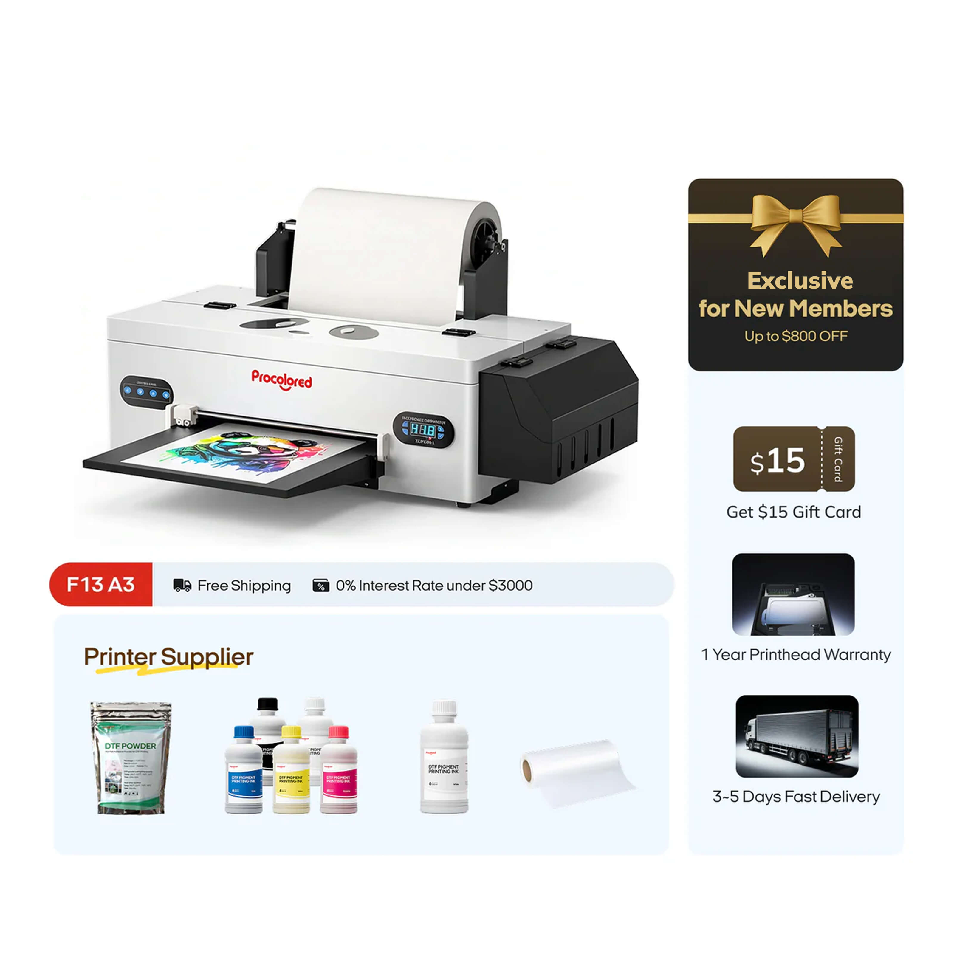 Procolored F13 Panda DTF Printer 13" A3 L1800