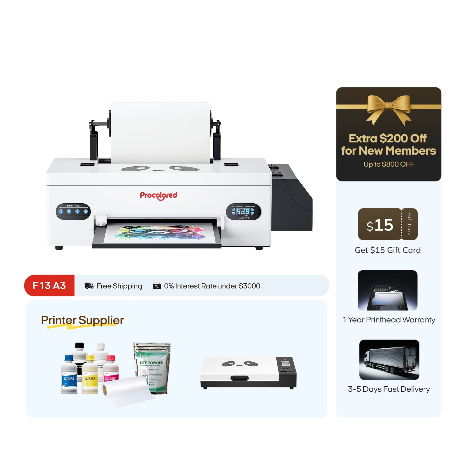 Procolored F13 Panda DTF Printer 13" A3 L1800 & Oven