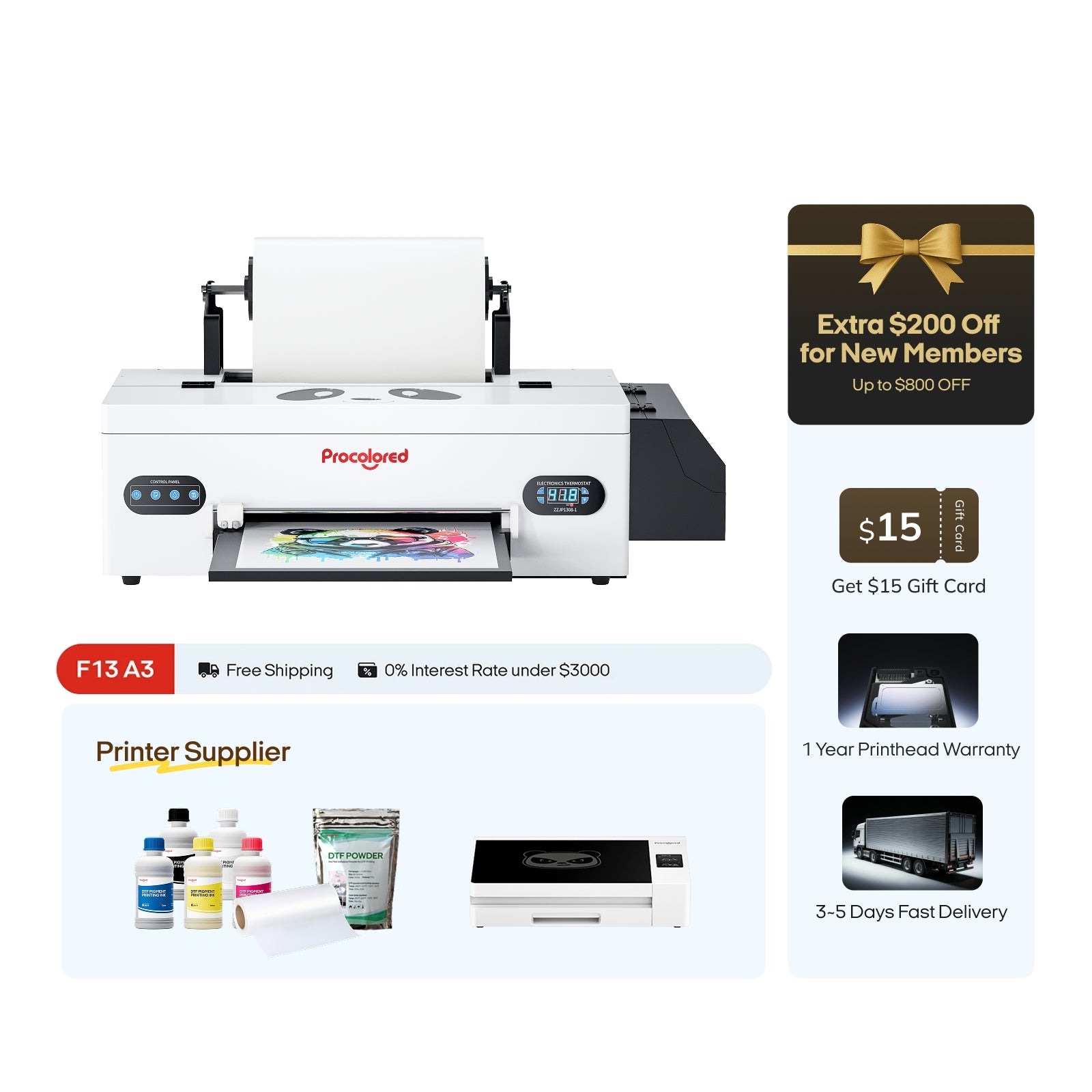 Procolored F13 Panda DTF Printer 13" A3 L1800 & Oven Premium