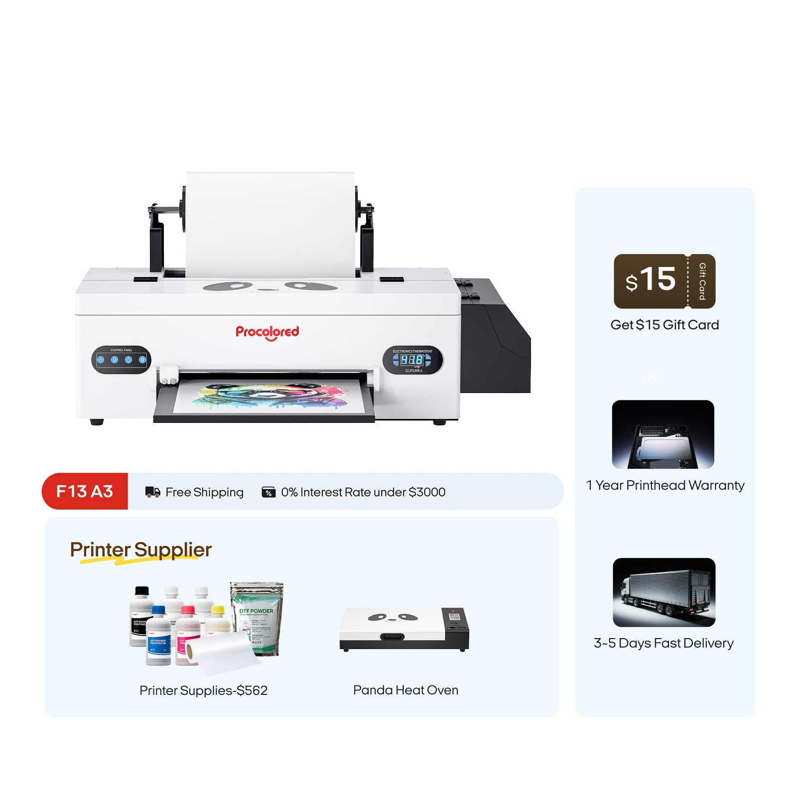 Procolored F13 Panda DTF Printer 13" A3 L1800 & Oven