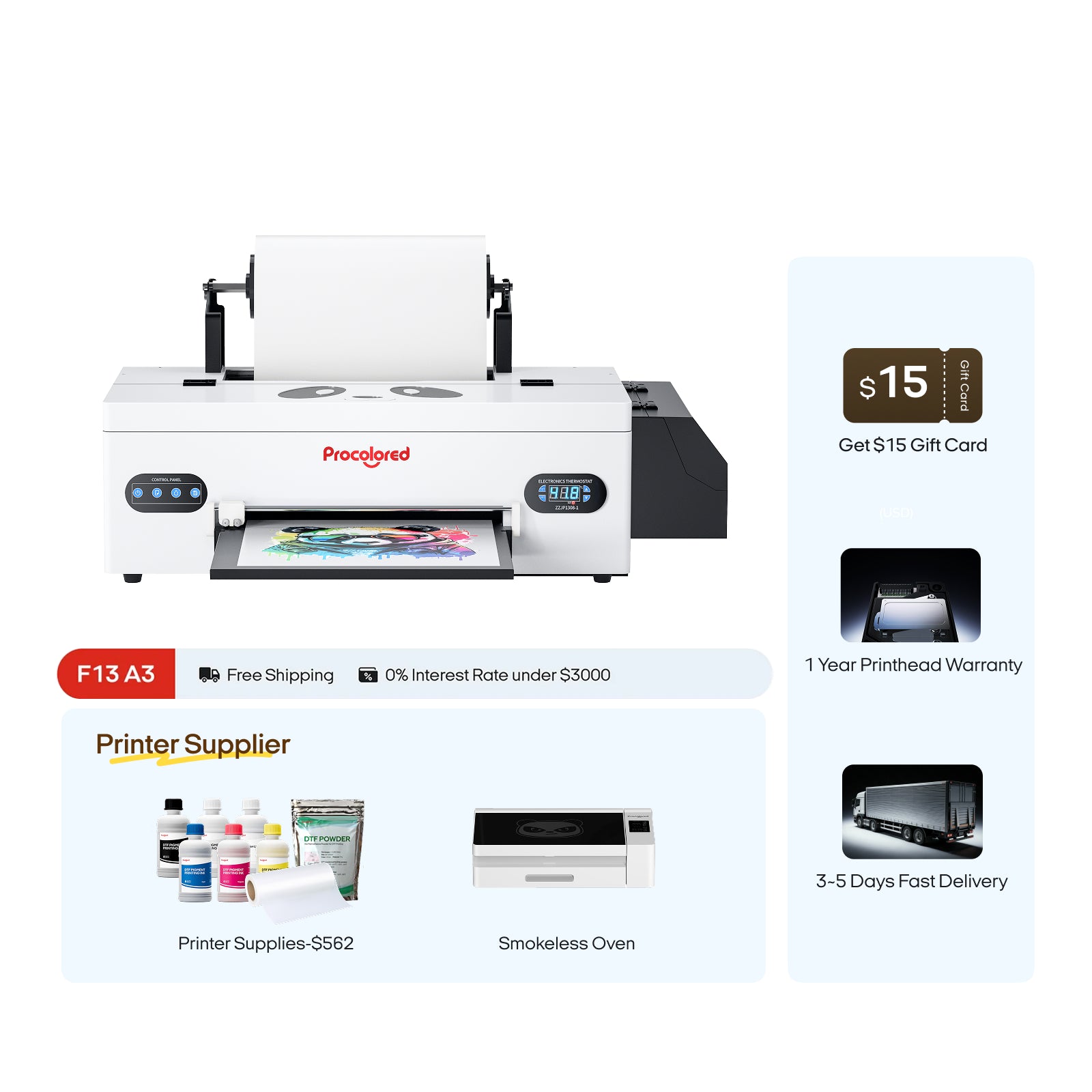 Procolored F13 Panda DTF Printer 13" A3 L1800 & Oven Premium