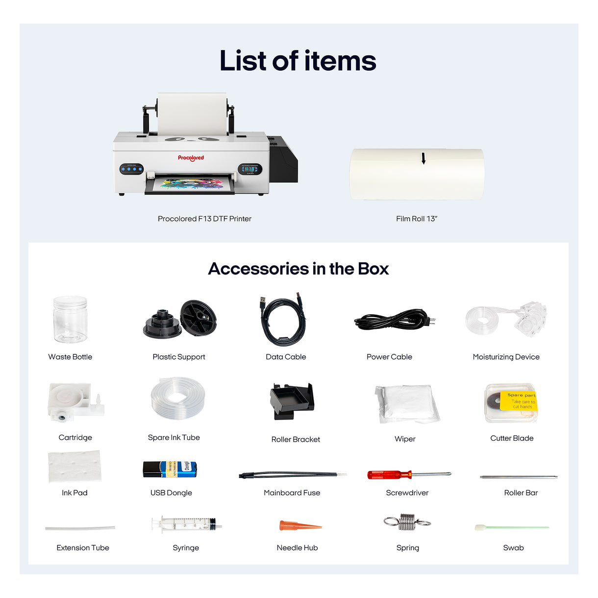 DTF F13 package contents