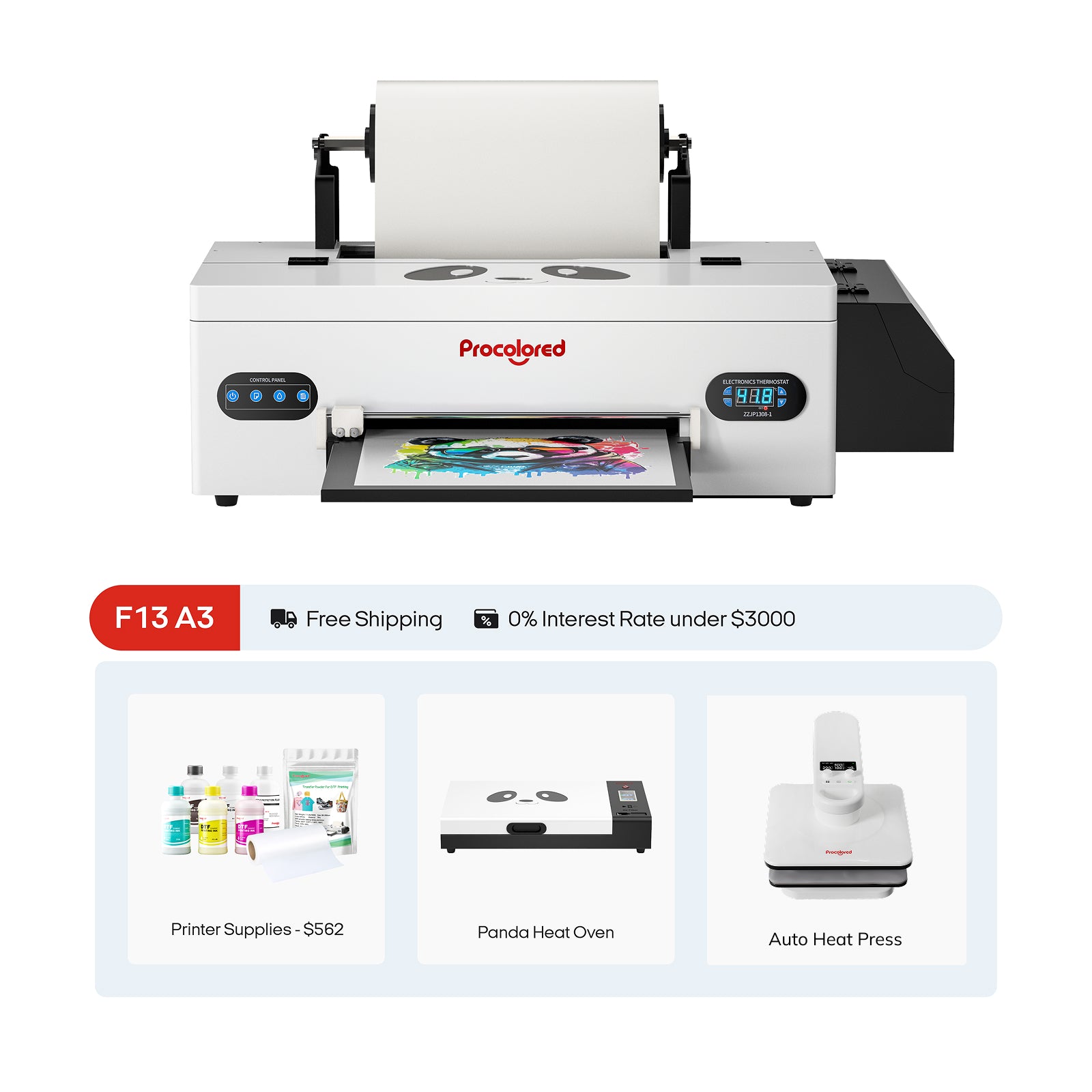 Procolored F13 Panda DTF Printer 13" A3 L1800 & Complete Bundle