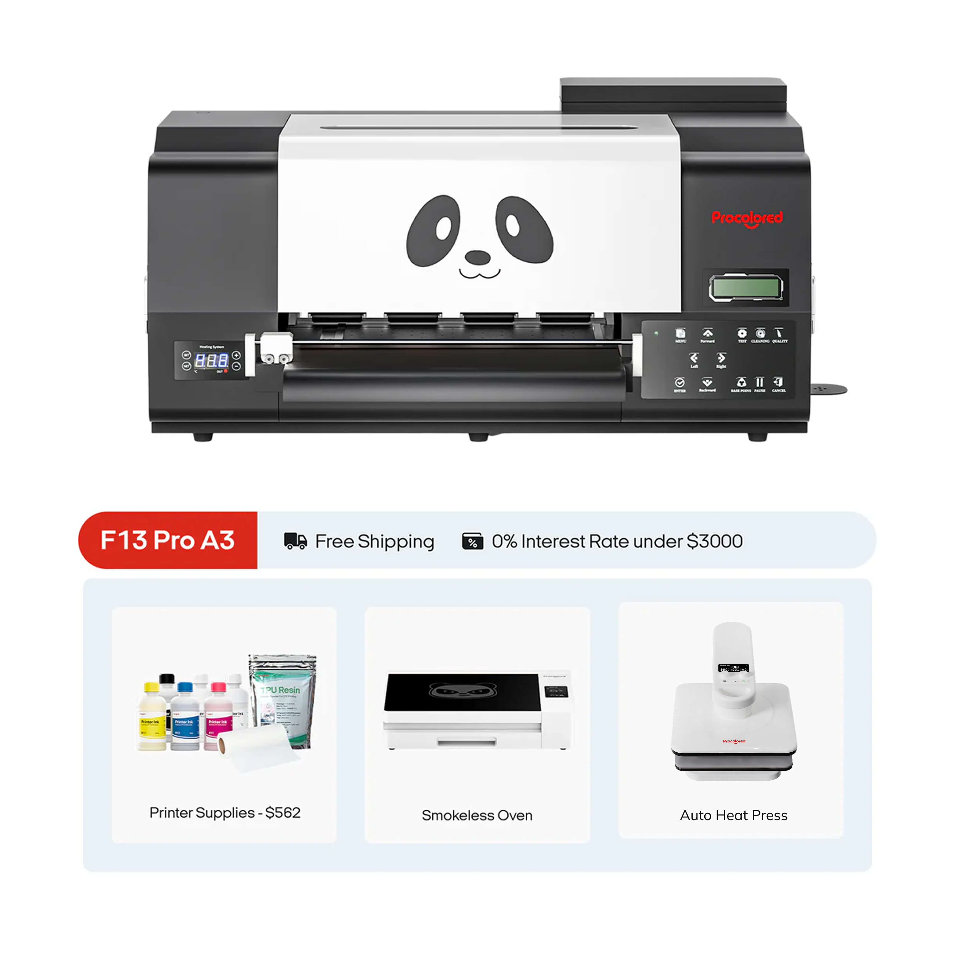 Procolored F13 Pro Panda DTF Printer 13" A3 Dual XP600 & Complete Bundle Premium