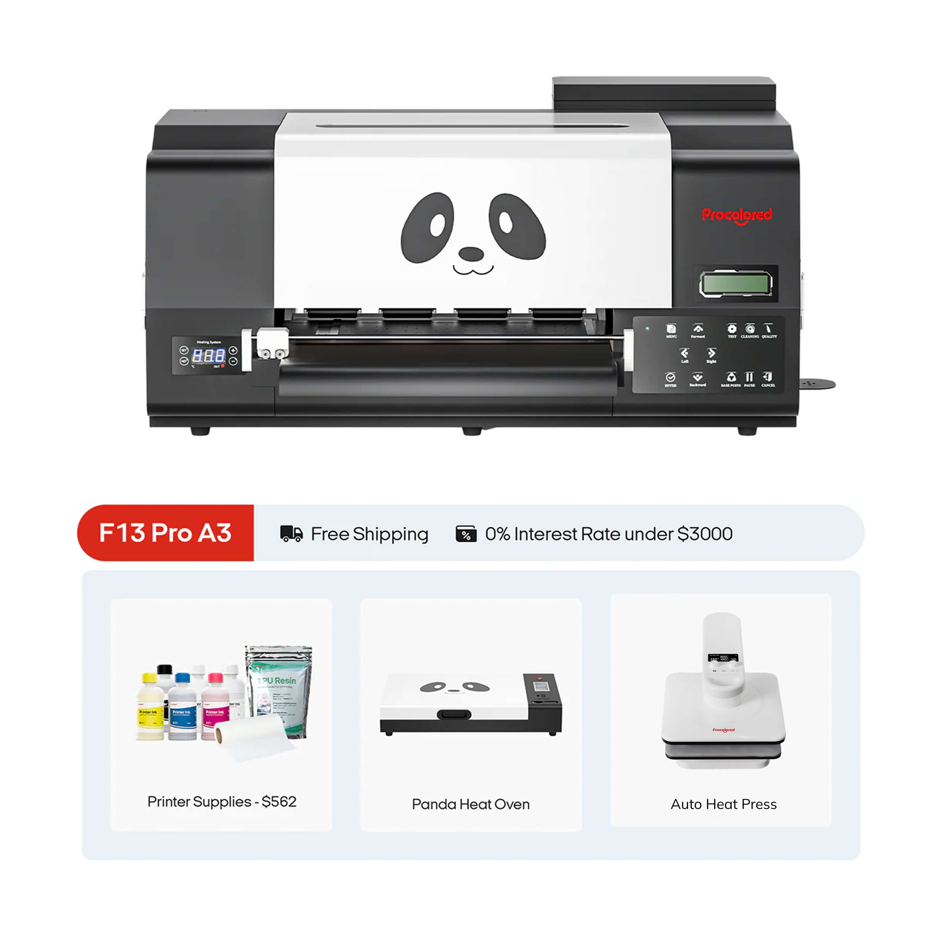 Procolored F13 Pro Panda DTF Printer 13" A3 Dual XP600 & Complete Bundle