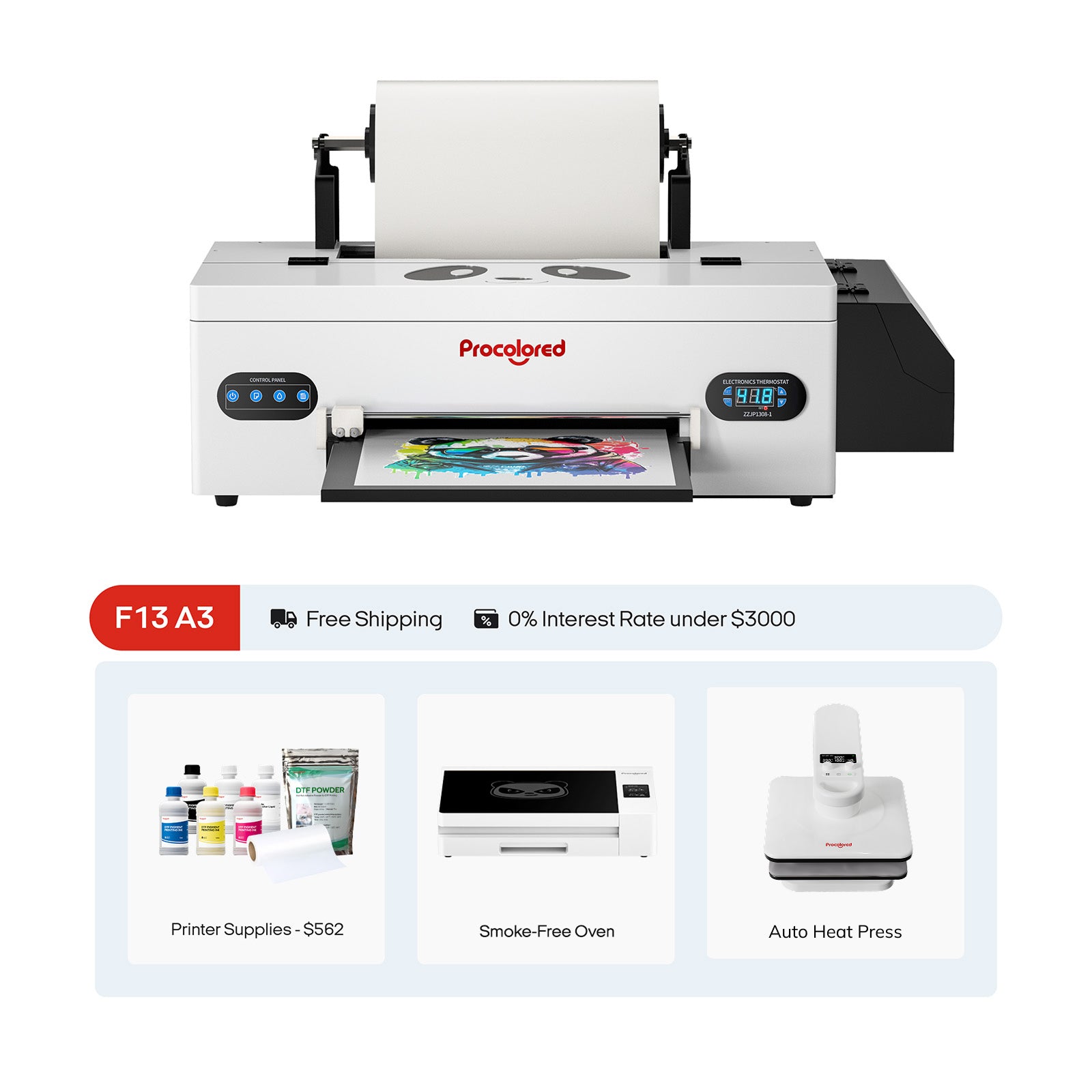 Procolored F13 Panda DTF Printer 13" A3 L1800 & Complete Bundle Premium
