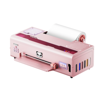 Pink dtf printer with a panda logo and color channel view