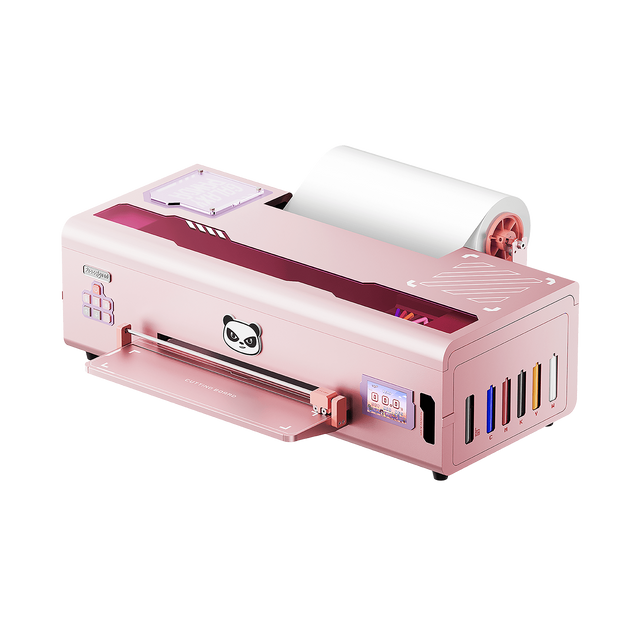 Pink dtf printer with a panda logo and color channel view