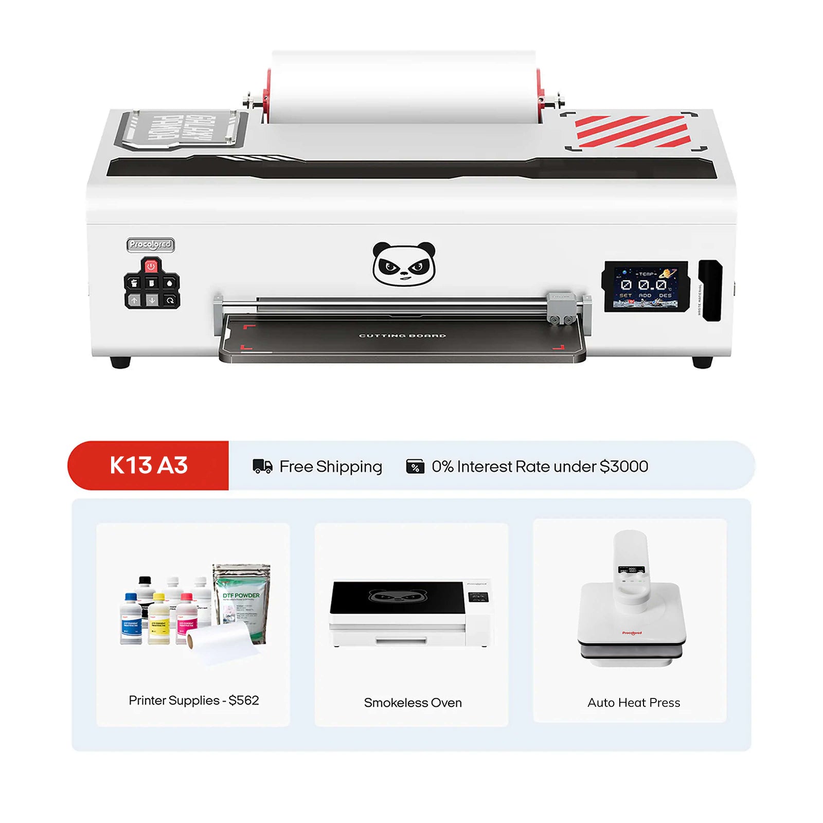 Procolored K13 DTF Printer 13" A3 & Complete Bundle Premium- White
