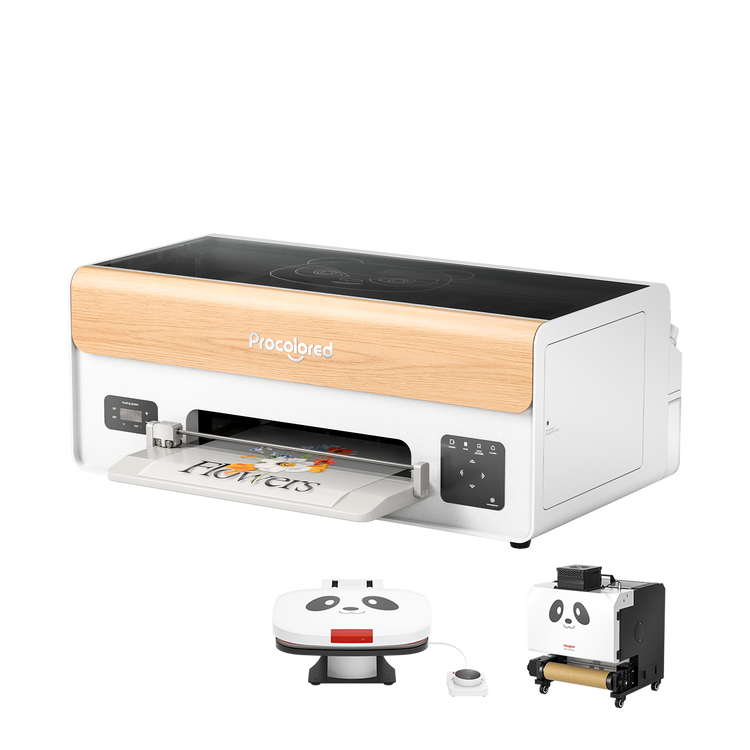 Procolored DTF machine with wooden-themed accessories 