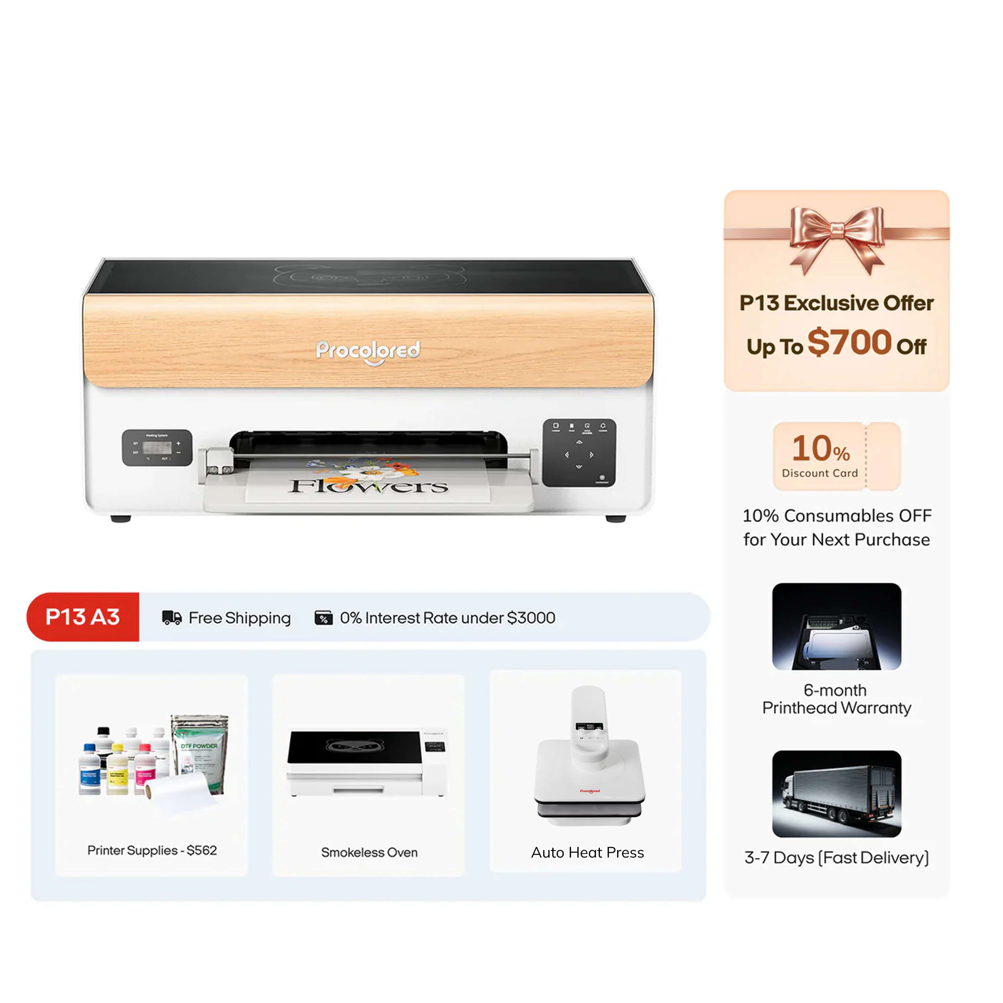 Procolored P13 DTF Printer 13" A3 XP600 & Complete Bundle Premium