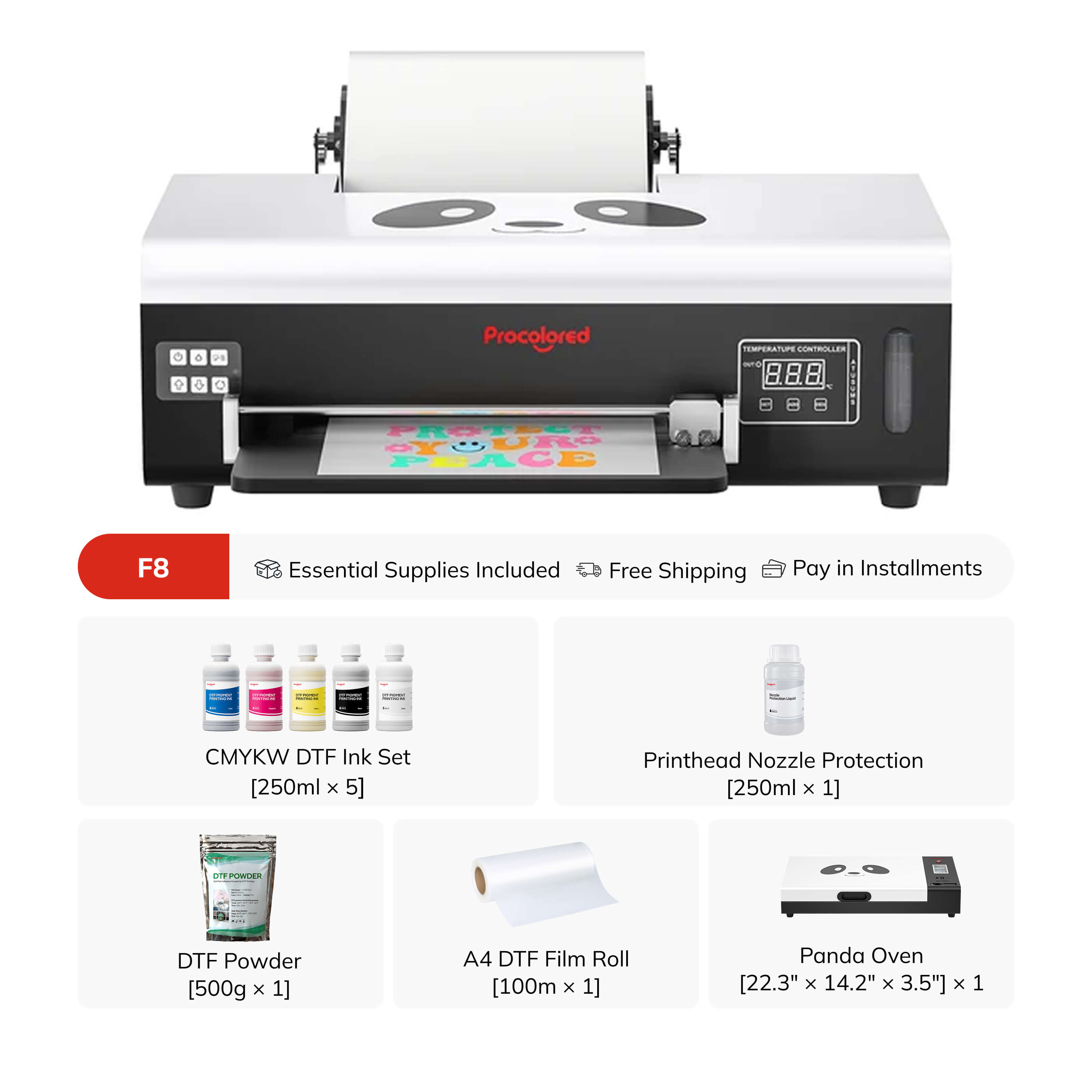 Procolored F8 Panda DTF Printer 8.2" A4 L800 & Oven