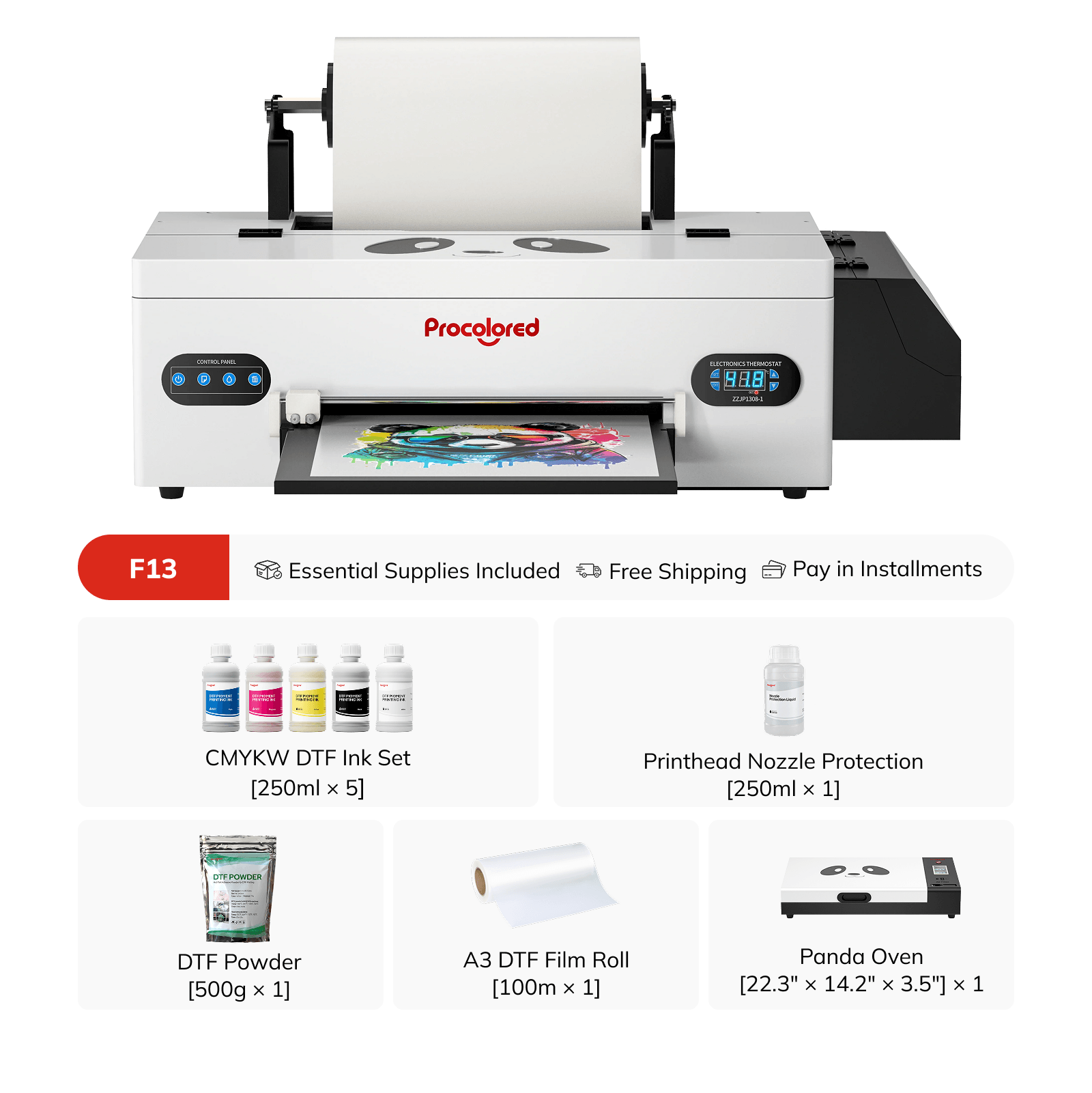 Procolored F13 Panda DTF Printer 13" A3 L1800 & Oven