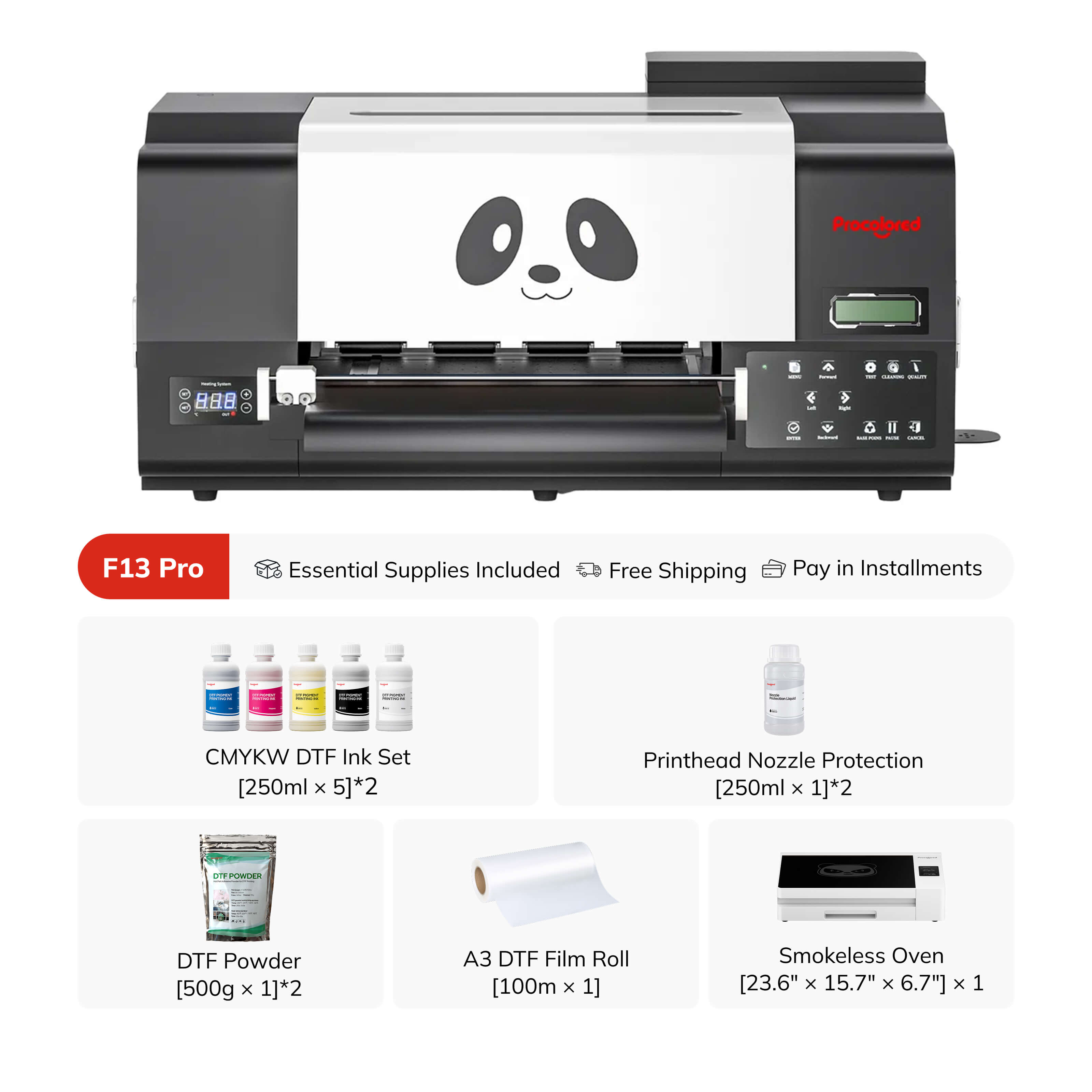Procolored F13 Pro Panda DTF Printer 13" A3 Dual XP600 & Oven Premium