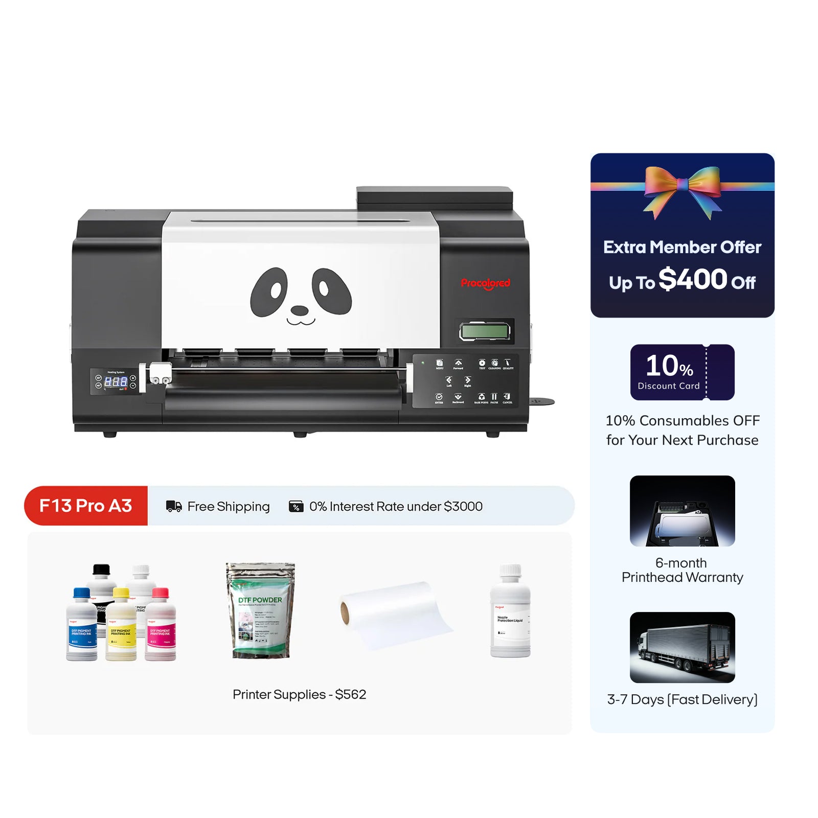 Procolored F13 Pro Panda DTF Printer 13" A3 Dual XP600