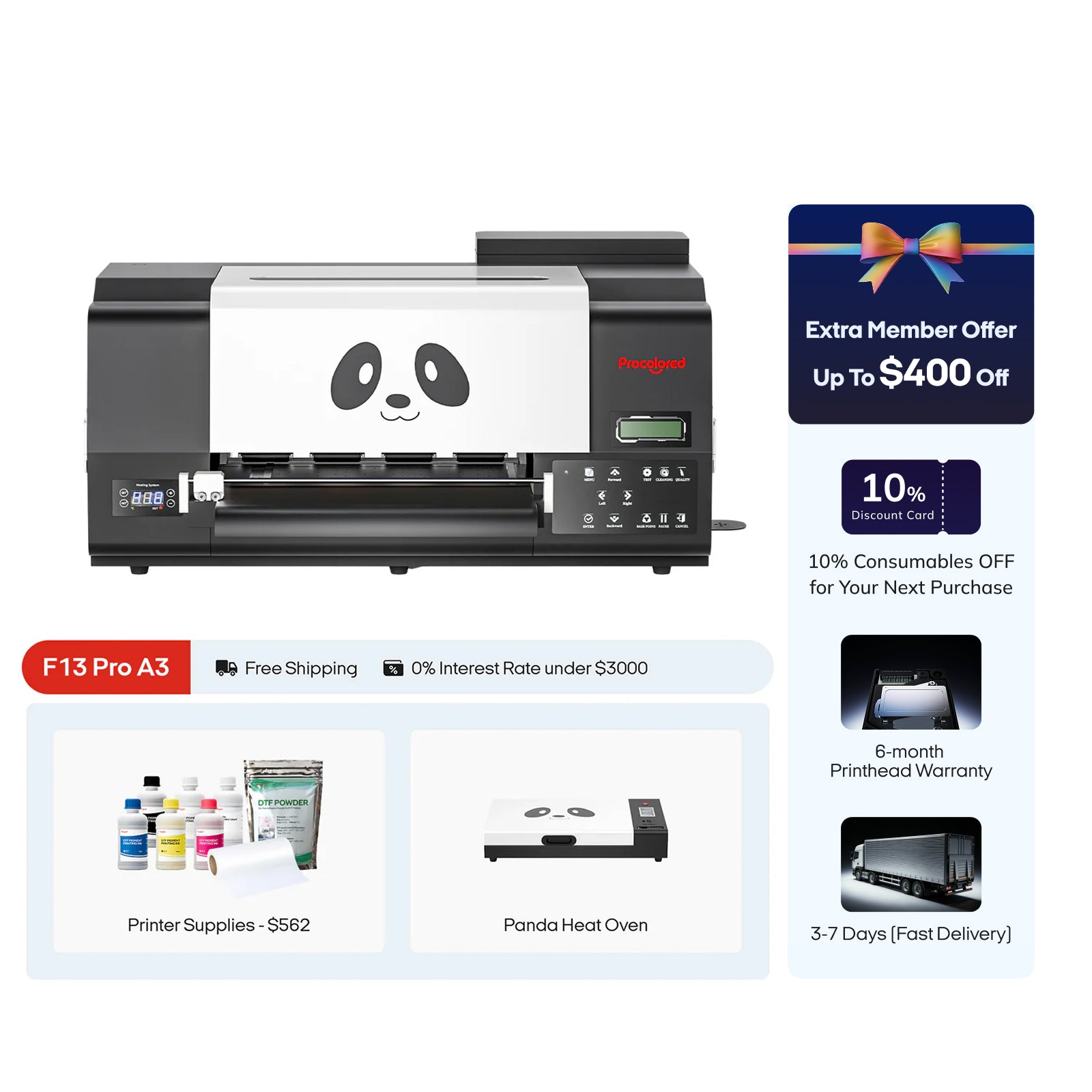 Procolored F13 Pro Panda DTF Printer 13" A3 Dual XP600 & Oven