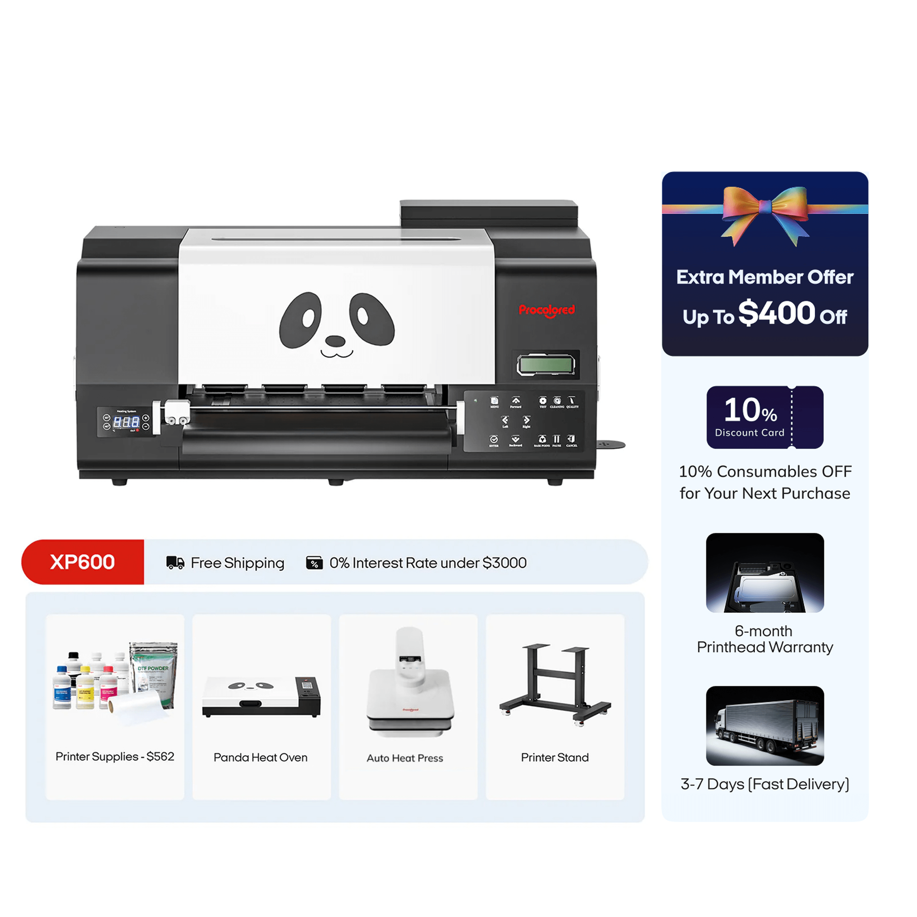 Procolored F13 Pro Panda DTF Printer 13" A3 Dual XP600 + Stand & Complete Bundle