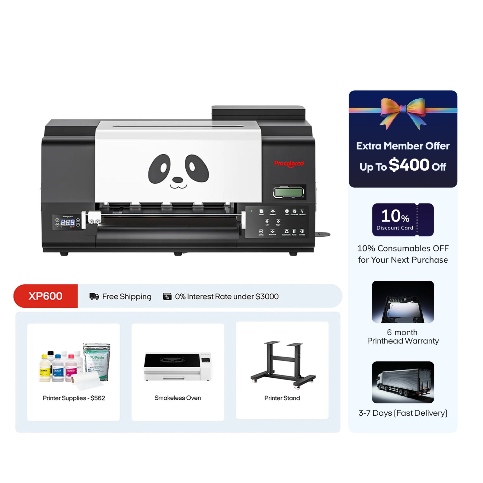 Procolored F13 Pro Panda DTF Printer 13" A3 Dual XP600 + Stand + Oven Premium