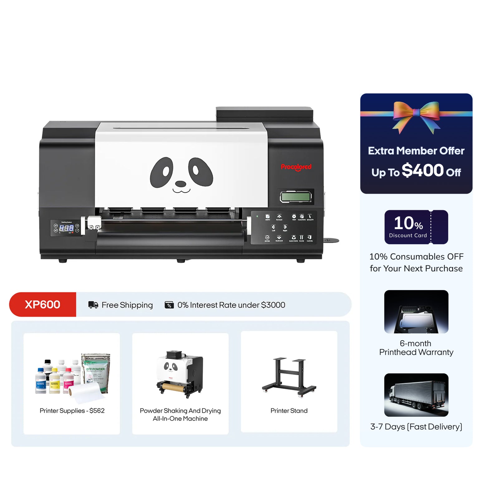 Procolored F13 Pro Panda DTF Printer 13" A3 Dual XP600 + Stand + Shaker Oven