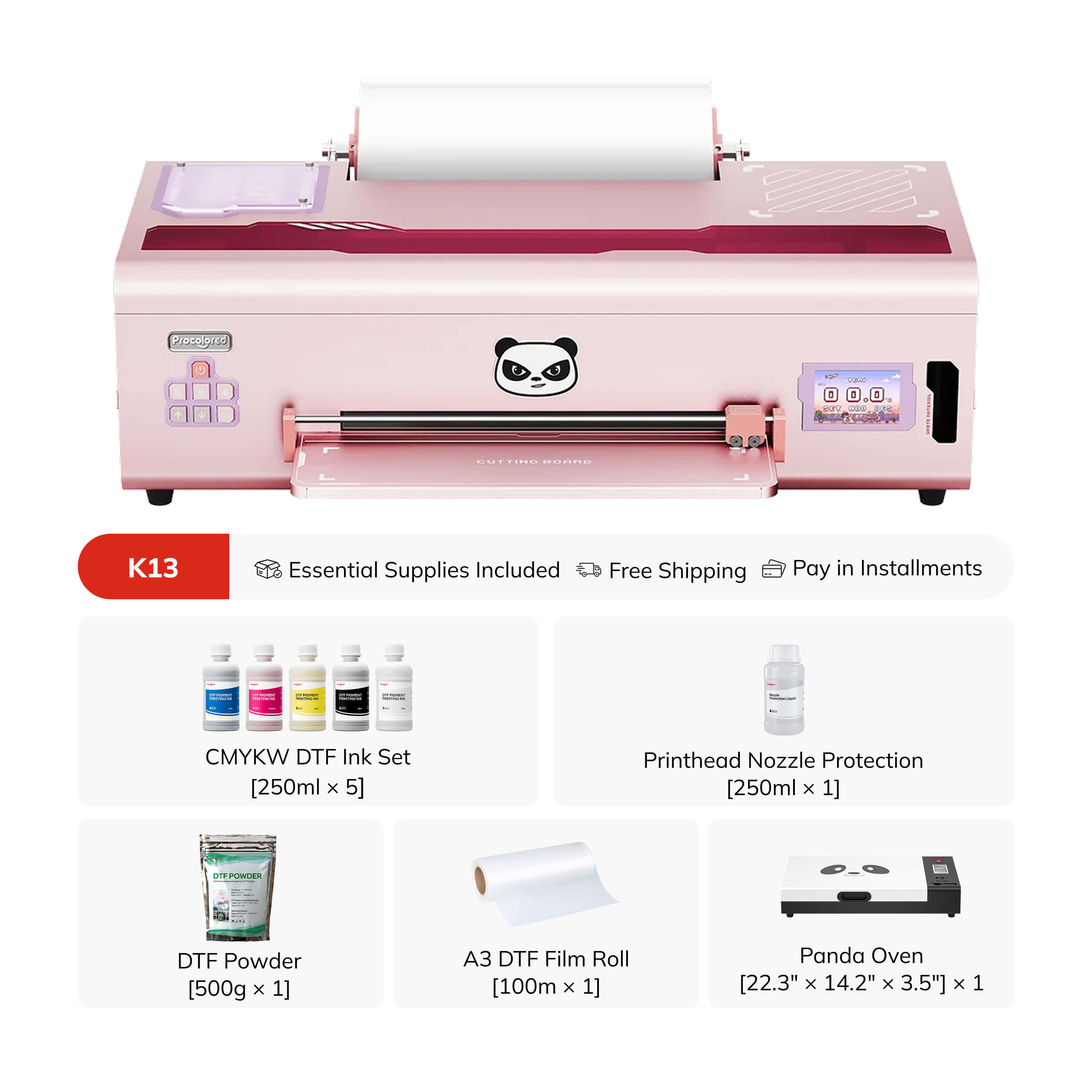Procolored K13 DTF Printer 13" A3 & Oven- Pink