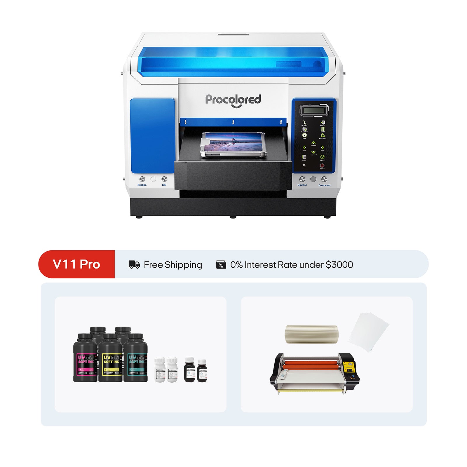 Procolored V11 Pro UV Printer 11.4" A3 Dual TX800 & UV Laminator