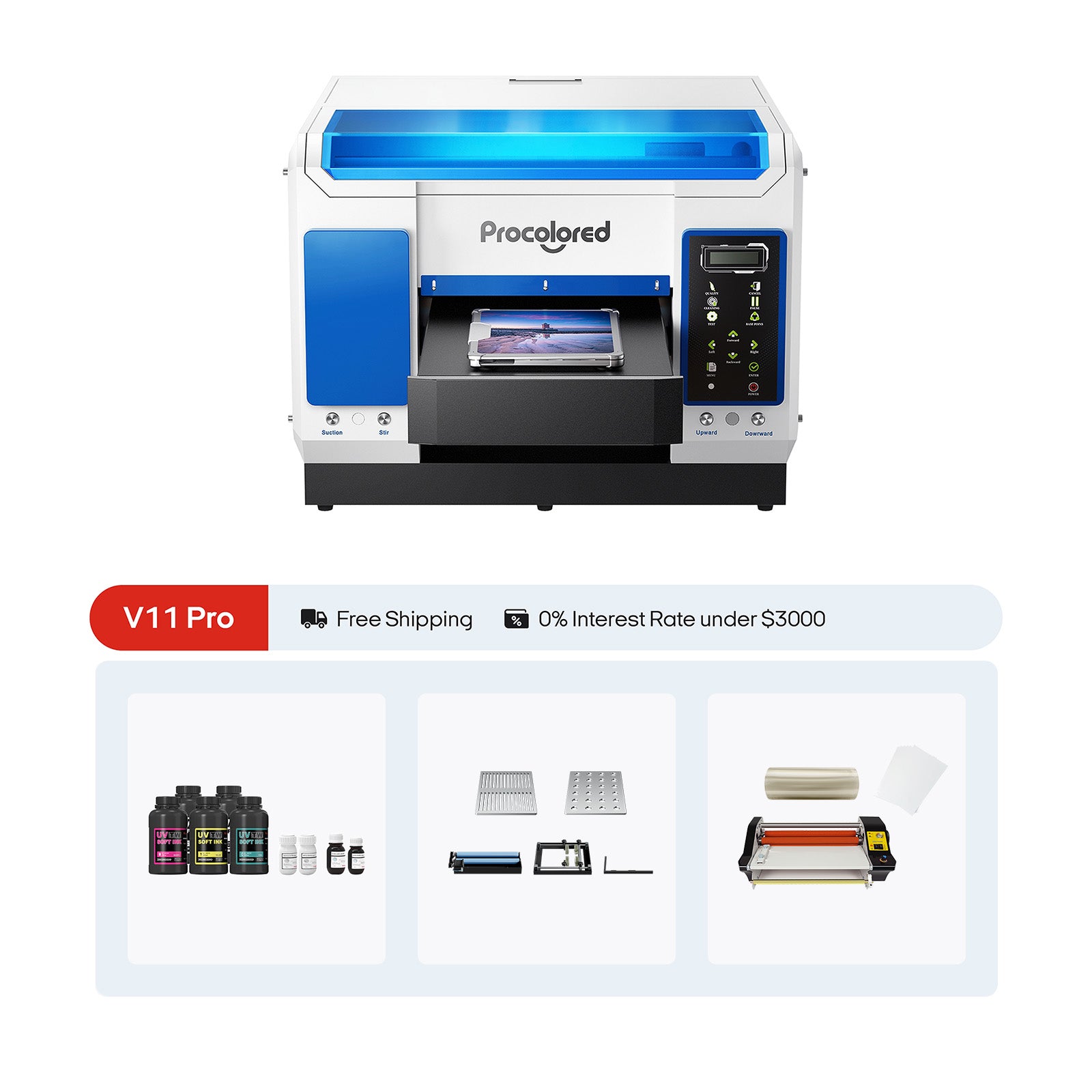 Procolored V11 Pro UV Printer 11.4" A3 Dual TX800 & Jigs & UV Laminator