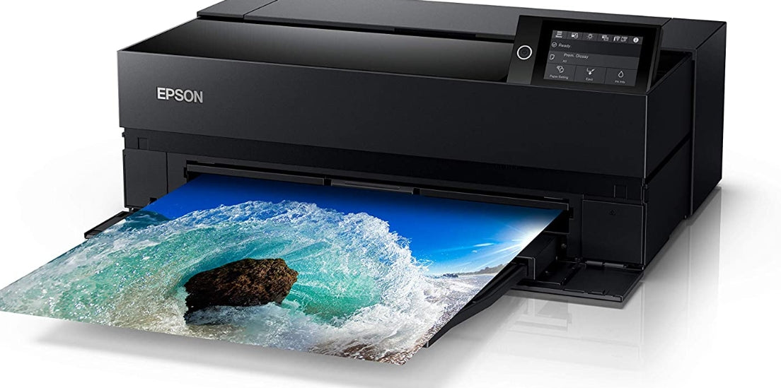 Epson SureColor P900 printer producing a high-detail fine art photo print.
